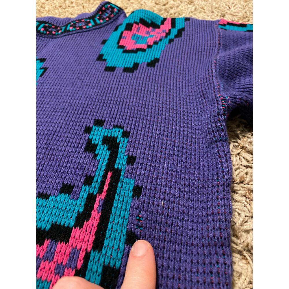 Vintage Extra Medium Sweater Purple Pink green Womens Crazy Paisley Knit - Picture 7 of 7